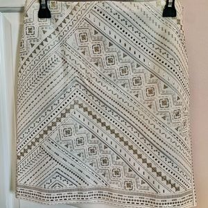 White House Black Market Embellished Skirt. Off white with silver, gold, copper